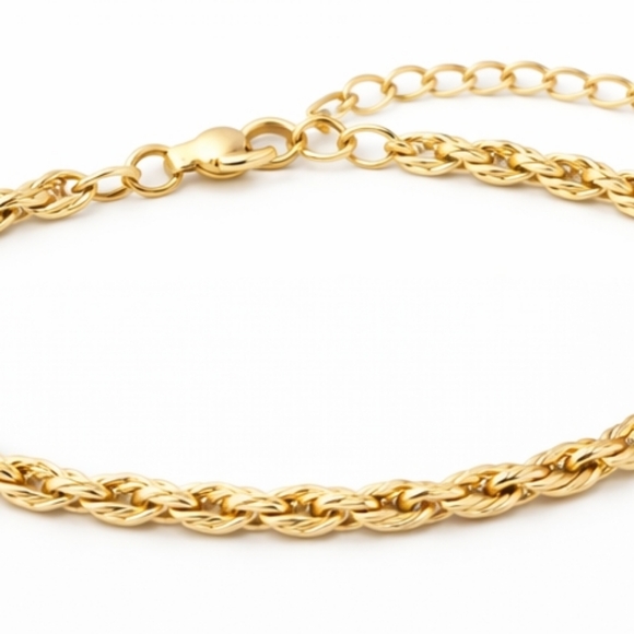 Gold Rope Anklet | Chunky Twisted Rope Chain Anklet - Picture 2 of 3